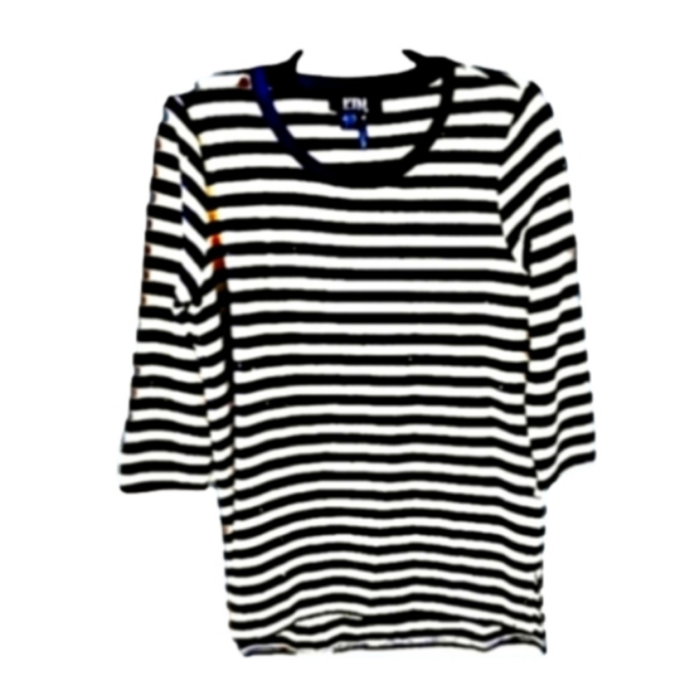 French dressing jeans M/L striped navy/white 3/4 sleeve sequined sweater.